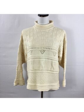 Tivoli Ivory Long Sleeve Cotton Knit Sweater Size M